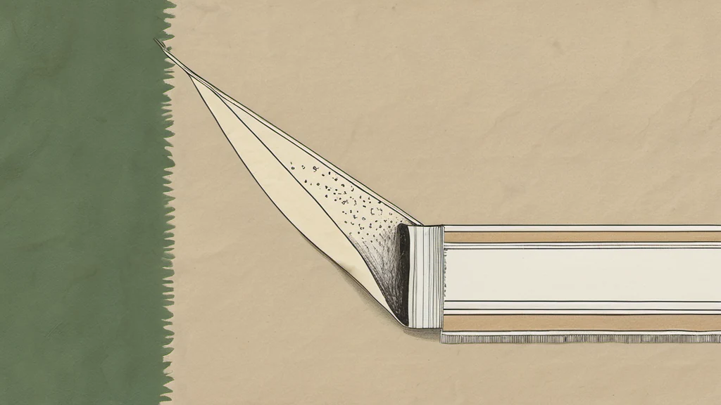 Editorial illustration of a broad drywall finishing knife in a green-and-ivory palette.